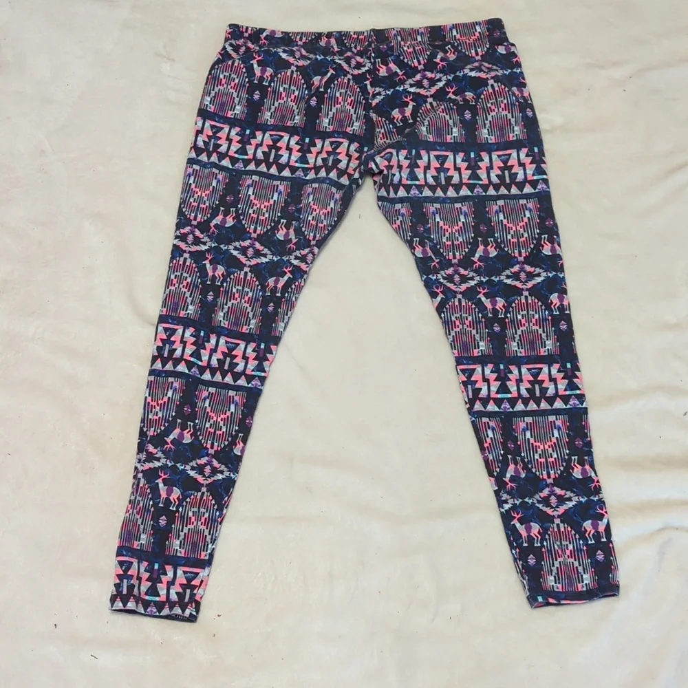 No Boundaries Neon Pink And Blue Print Geometric Leggings Size large (11-13) - Picture 2 of 7